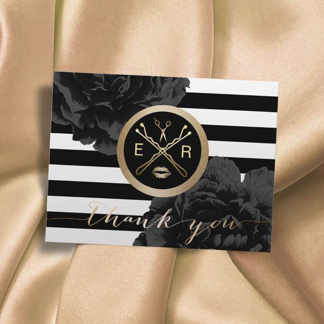 Makeup Artist Hair Salon Modern Stripes Thank You Postcard (Creator Uploaded)