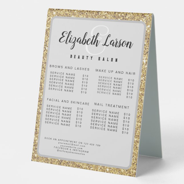 Makeup Artist Hair Salon PriceList Table Tent Sign (Front)