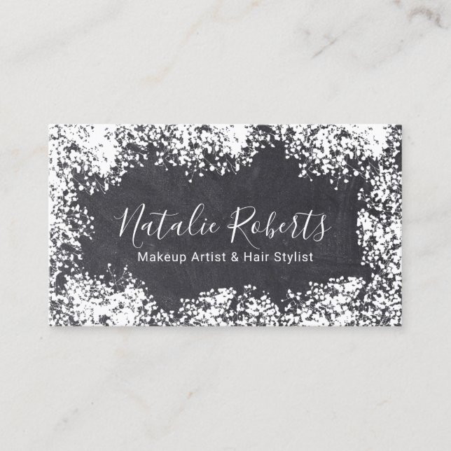 Makeup Artist Hair Salon Rustic Floral Chalkboard Business Card (Front)