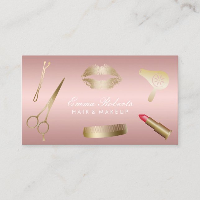 Makeup Artist Hair Salon Trendy Rose Gold Business Card (Front)