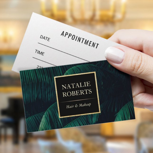 Makeup Artist Hair Salon Tropical Palm Leaves Appointment Card (Creator Uploaded)