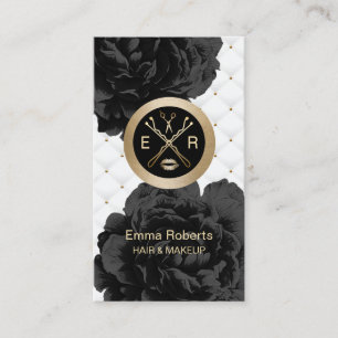 Makeup Artist Hair Stylist Black Floral Luxury Business Card