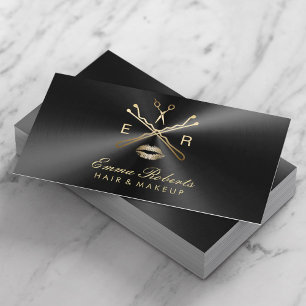 Makeup Artist Hair Stylist Black & Gold Metallic Business Card