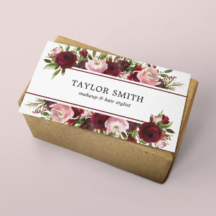 Makeup Artist Hair Stylist Burgundy Blush Floral Business Card