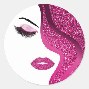 Makeup Artist  Hair Stylist Dark Pink Glitter Classic Round Sticker