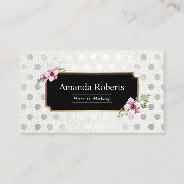 Makeup Artist Hair Stylist Elegant Floral Silver Business Card (Front)