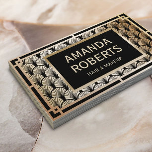 Makeup Artist & Hair Stylist Elegant Gold Art Deco Business Card