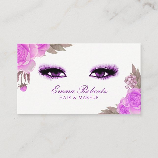 Makeup Artist Hair Stylist Elegant Purple Floral Business Card (Front)