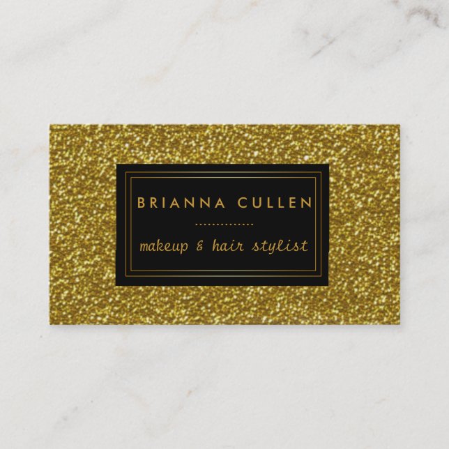 Makeup Artist Hair Stylist Funky Gold Glitter Business Card (Front)