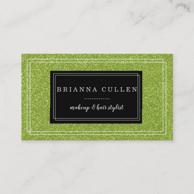 Makeup Artist Hair Stylist Funky Green Glitter Business Card (Front)