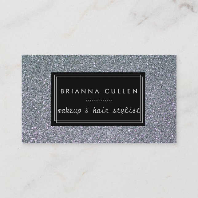 Makeup Artist Hair Stylist Funky Silver Glitter Business Card (Front)