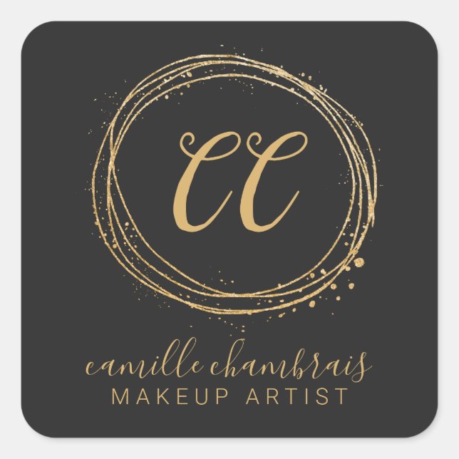 Makeup Artist Hair Stylist Gold Black Minimal Chic Square Sticker (Front)