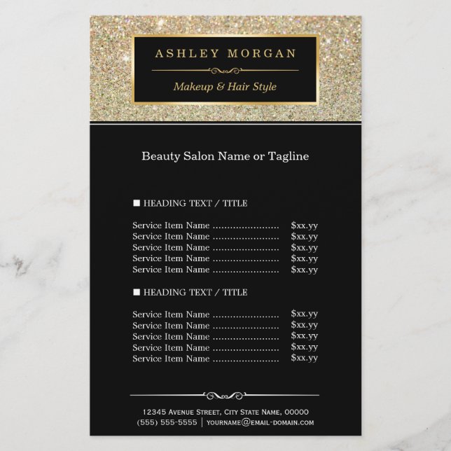 Makeup Artist Hair Stylist Gold Glitter Glamour Flyer (Front)