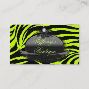 makeup artist hair stylist Lime Green Zebra print Business Card