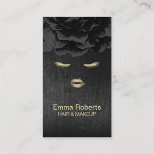 Makeup Artist Hair Stylist Modern Black Floral Business Card