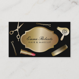 Makeup Artist & Hair Stylist Modern Black & Gold Business Card
