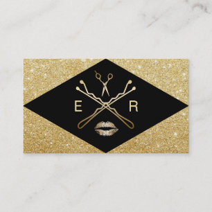 Makeup Artist Hair Stylist Modern Black & Gold Business Card