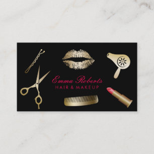Makeup Artist Hair Stylist Modern Black & Gold Business Card