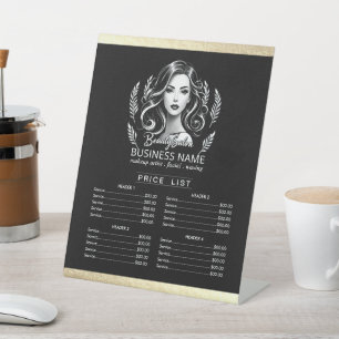 Makeup Artist Hair Stylist Modern Black Price List Pedestal Sign