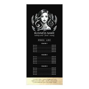 Makeup Artist Hair Stylist Modern Black Price List Rack Card