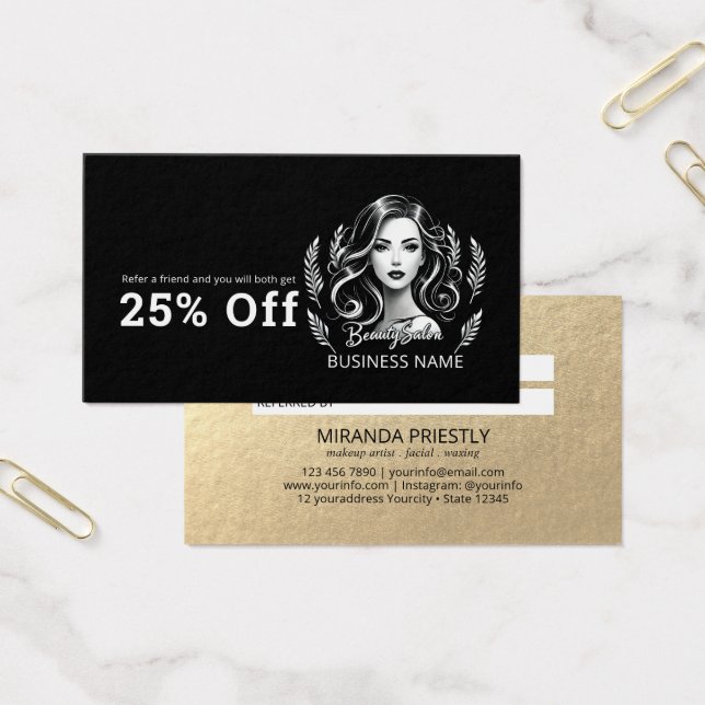 Makeup Artist Hair Stylist Modern Black White Gold (Office)