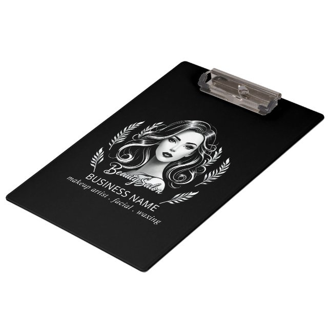 Makeup Artist Hair Stylist Modern Black White Gold Clipboard (Angled)