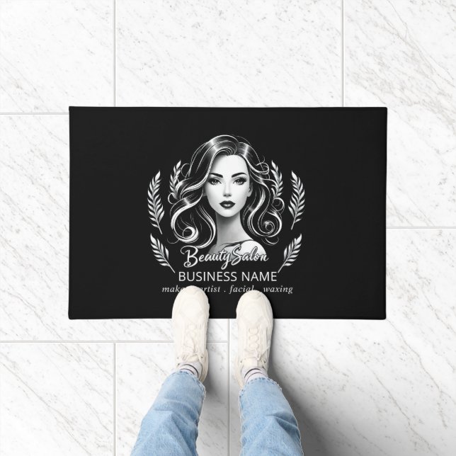 Makeup Artist Hair Stylist Modern Black White Gold Doormat (Indoor)