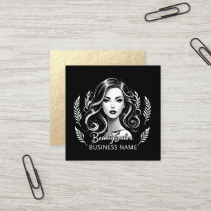 Makeup Artist Hair Stylist Modern Black White Gold Square Business Card