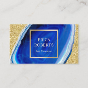 Makeup Artist Hair Stylist Modern Blue Gold Beauty Business Card