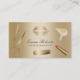 Makeup Artist Hair Stylist Modern Gold Foil Salon Business Card