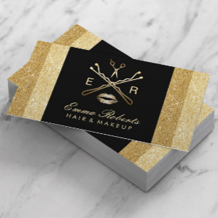 Makeup Artist Hair Stylist Modern Gold Glitter Business Card