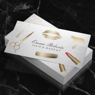 Makeup Artist Hair Stylist Modern Gold & Silver Business Card