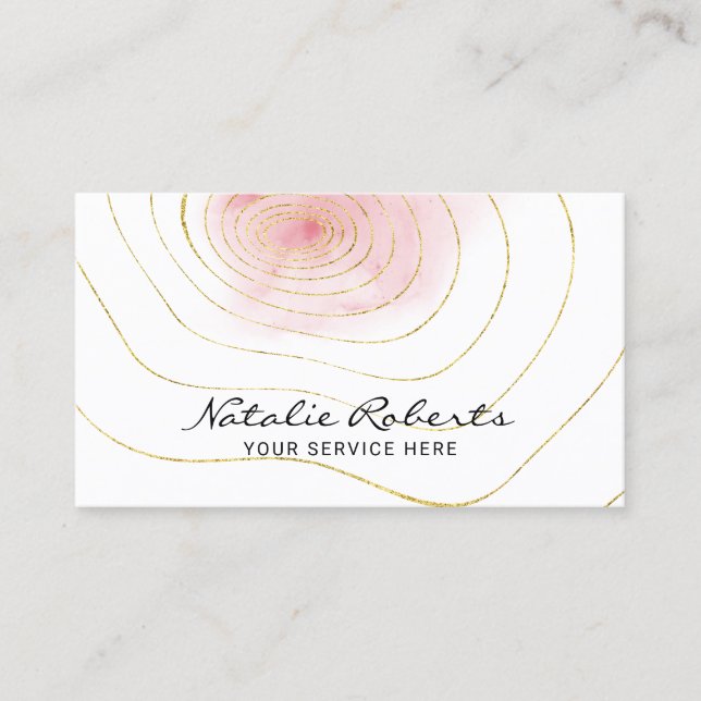 Makeup Artist Hair Stylist Modern Gold Tree Rings Business Card (Front)