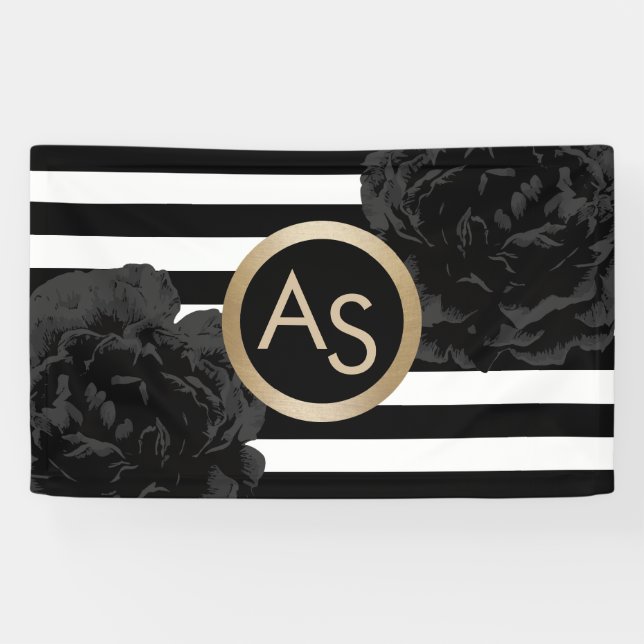 Makeup Artist Hair Stylist Modern Monogram Floral Banner (Horizontal)