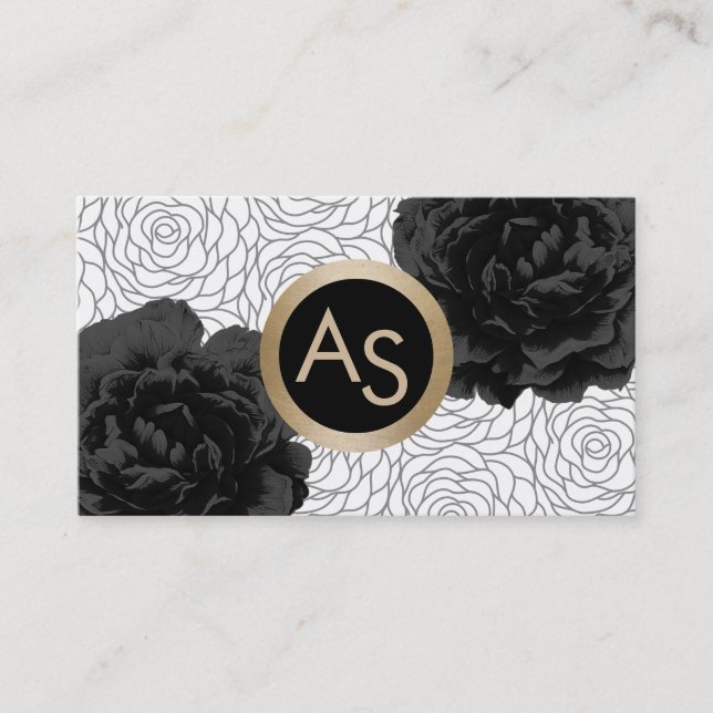 Makeup Artist Hair Stylist Modern Monogram Floral Business Card (Front)