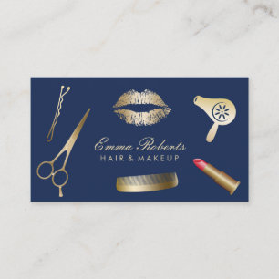 Makeup Artist Hair Stylist Modern Navy Blue Business Card