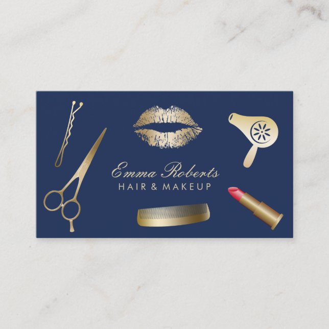 Makeup Artist Hair Stylist Modern Navy Blue Business Card (Front)
