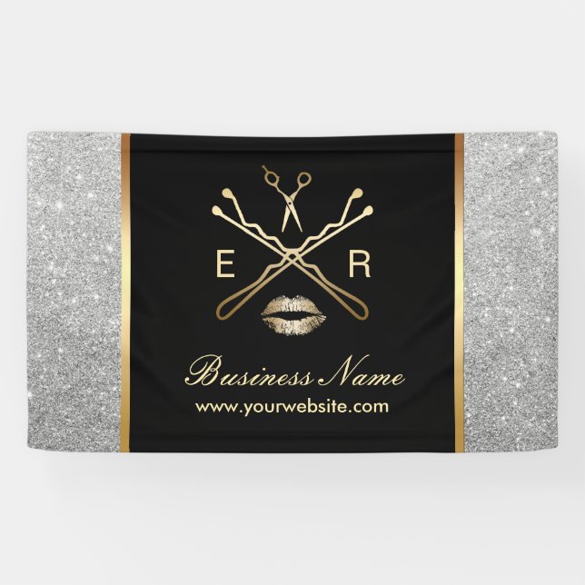 Makeup Artist Hair Stylist Modern Silver Glitter Banner (Horizontal)