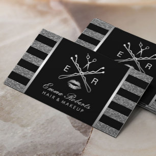 Makeup Artist Hair Stylist Modern Silver Stripes Business Card