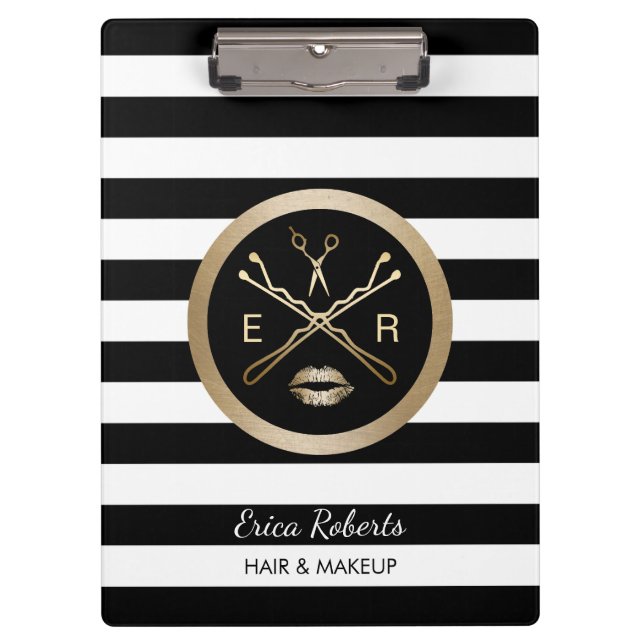 Makeup Artist & Hair Stylist Modern Stripes Clipboard (Front)