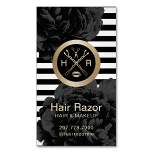 Makeup Artist & Hair Stylist Modern Stripes Floral Magnetic Business Card
