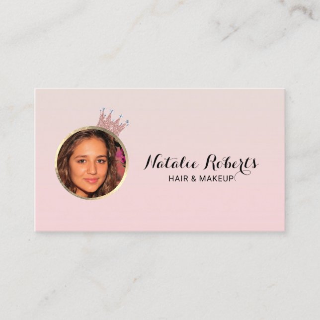 Makeup Artist Hair Stylist Pastel Pink Queen Photo Business Card (Front)