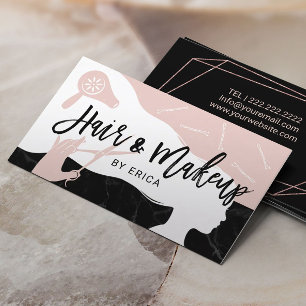 Makeup Artist Hair Stylist Pink Black Marble Salon Business Card
