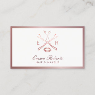 Makeup Artist Hair Stylist Rose Gold Beauty Logo Business Card