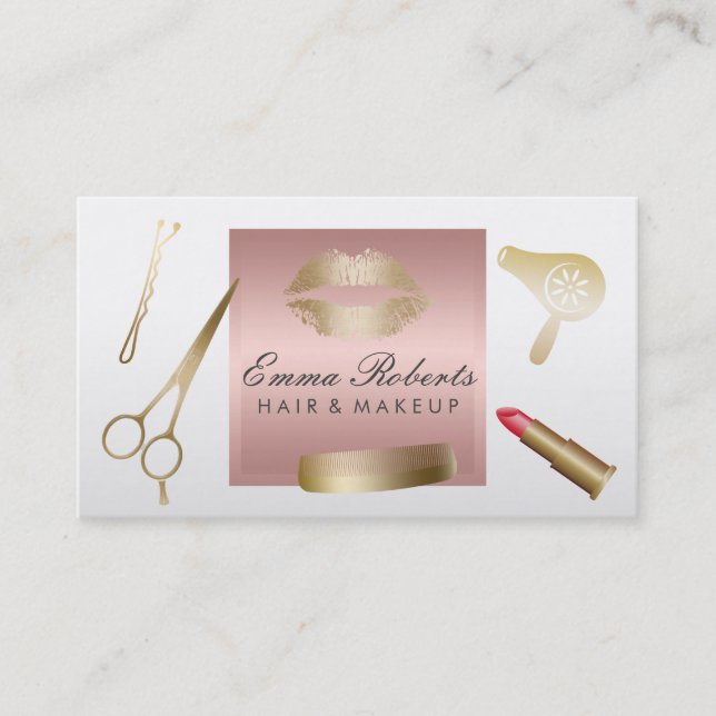 Makeup Artist Hair Stylist Rose Gold Box Salon Business Card (Front)