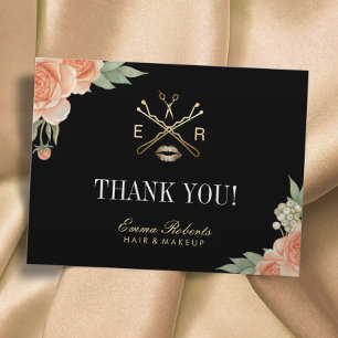 Makeup Artist Hair Stylist Salon Floral Thank You Postcard