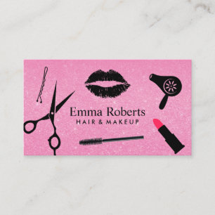 Makeup Artist Hair Stylist Salon Hot Pink Glitter Business Card