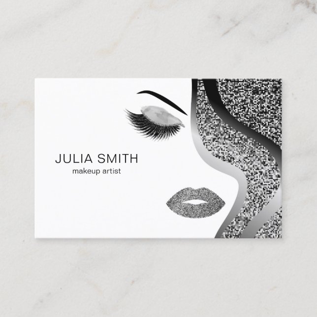 Makeup Artist  Hair Stylist Silver Glitter Business Card (Front)