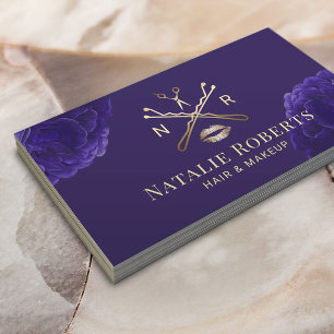 Makeup Artist Hair Stylist Violet Floral Beauty Business Card