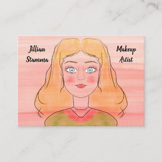Makeup Artist Hand Drawn Woman Business Card (Front)